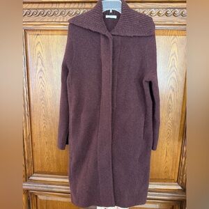 Vince Ribbed Sailor Collar Cardigan Coat in Black Cherry
